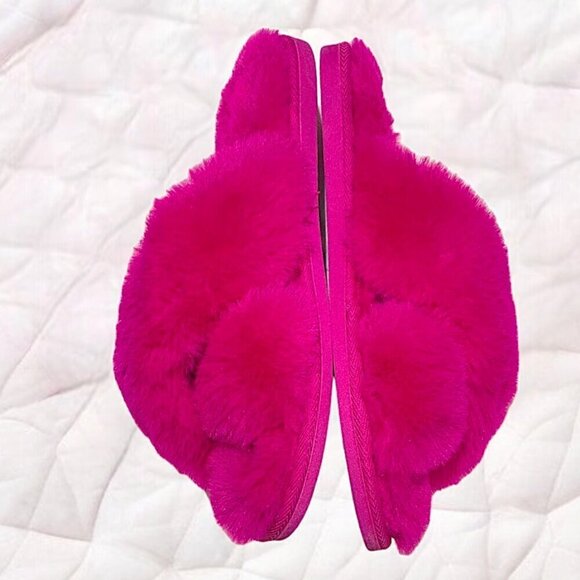 Kooba Hot Pink Faux Fur Memory Foam Slippers Size Extra Large - Picture 5 of 11